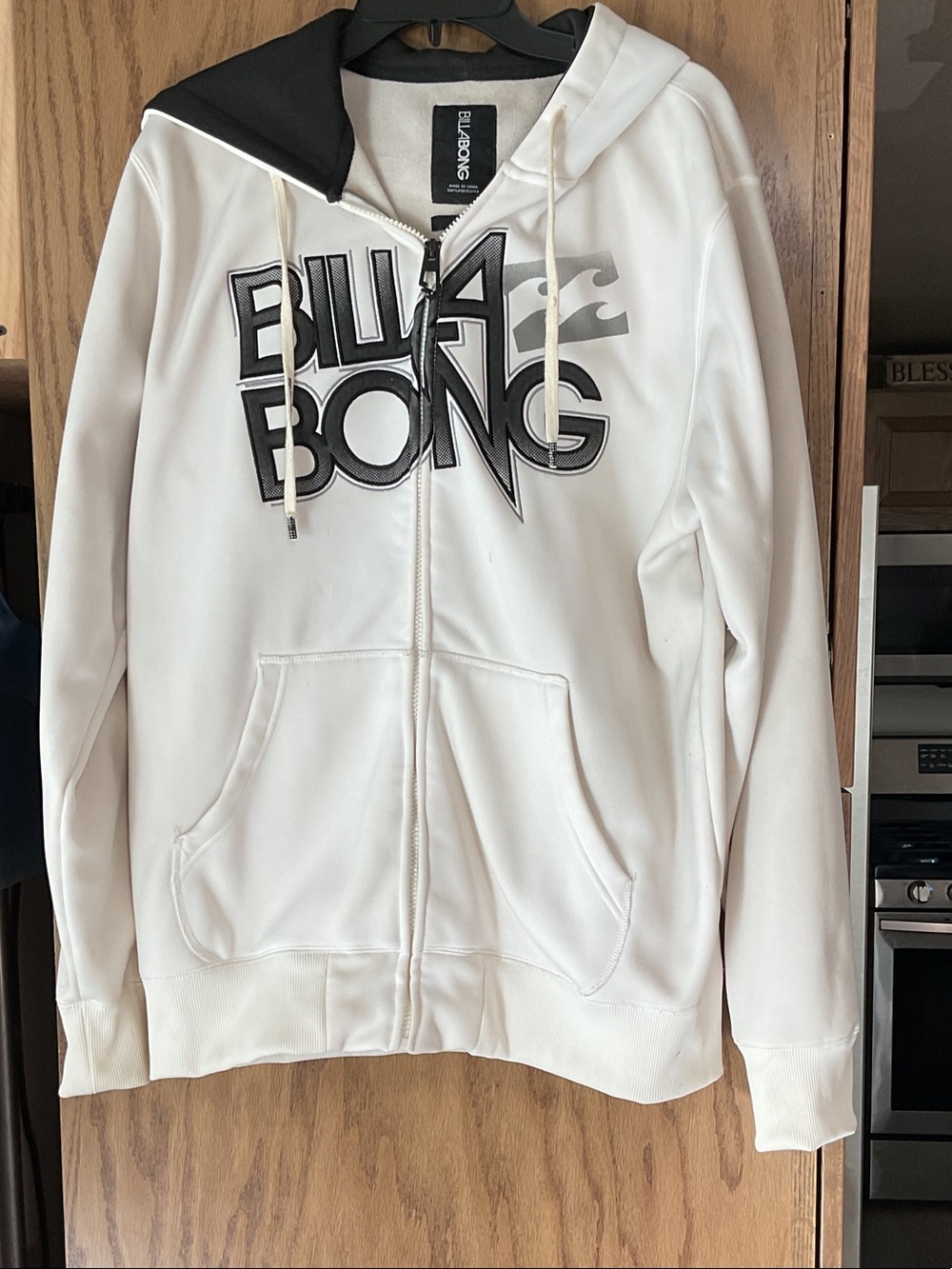 Billabong White Hooded Zip-Up Jacket with Black Logo